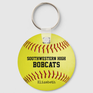 School team and player name yellow softball key ring
