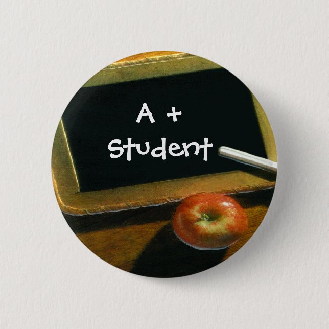 School Theme Chalkboard Apple Pin Button (Front)