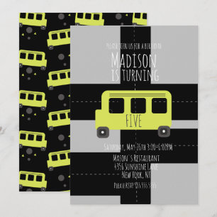 School Transportation Wheel Bus Birthday Party  Announcement