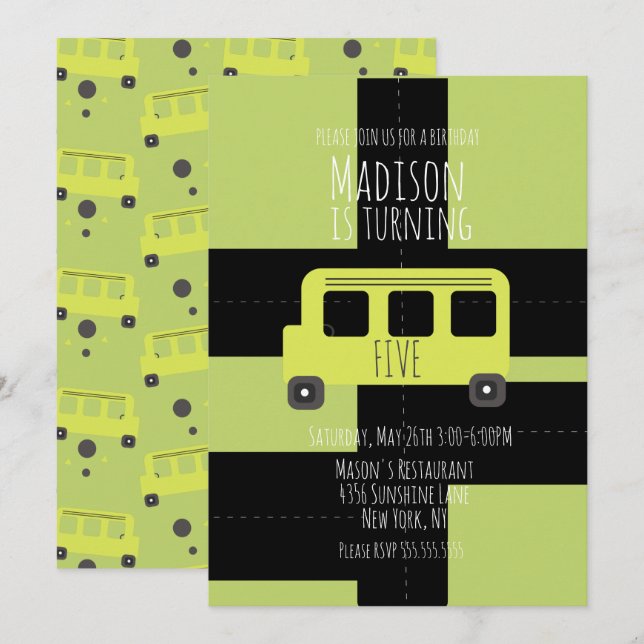 School Transportation Wheel Bus Invitation (Front/Back)