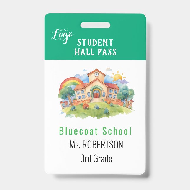 School watercolour teacher or student pass ID badge (Front)