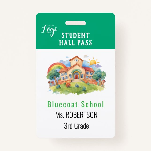 School watercolour teacher or student pass ID badge (Front)