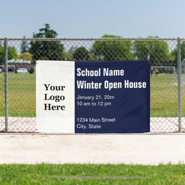 School Winter Open House Blue and White Your Logo Banner (Insitu)