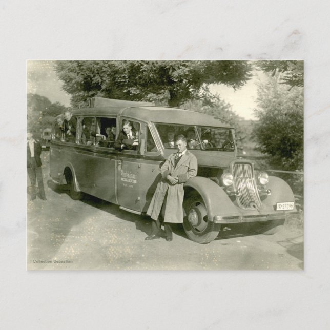 Schoolboy Bus Trip vintage photo Postcard (Front)