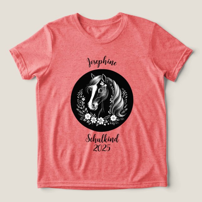 schoolchild 2025 - Horse with flowers - black and  Tri-Blend Shirt (Design Front)