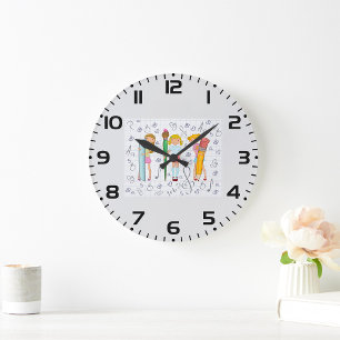 Schoolgirls with Oversized School Stationery  Large Clock