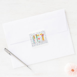 Schoolgirls with Oversized School Stationery  Square Sticker