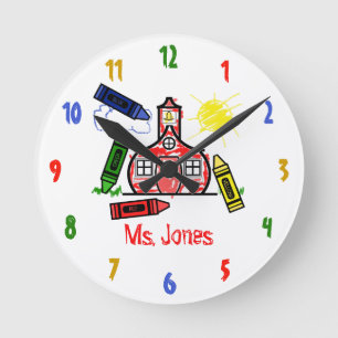 Schoolhouse & Crayons Teacher Clock