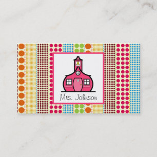 Schoolhouse Multicolor Polka Dots Teacher Business Card