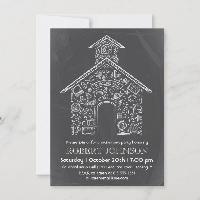 Schoolhouse Teacher Retirement Invitation (Front)