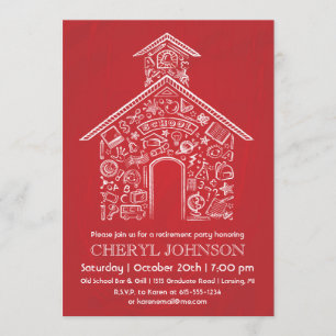 Schoolhouse Teacher Retirement Invitation RED