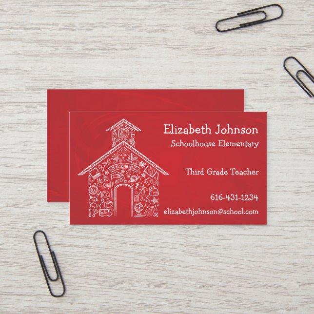 Schoolhouse Teachers Business Card RED (Front/Back In Situ)