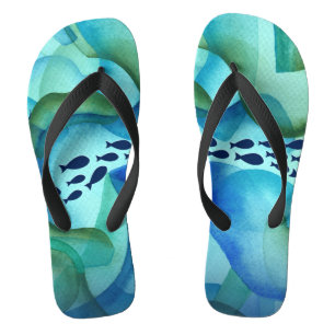 Schooling Fish Ocean Watercolor Flip Flops