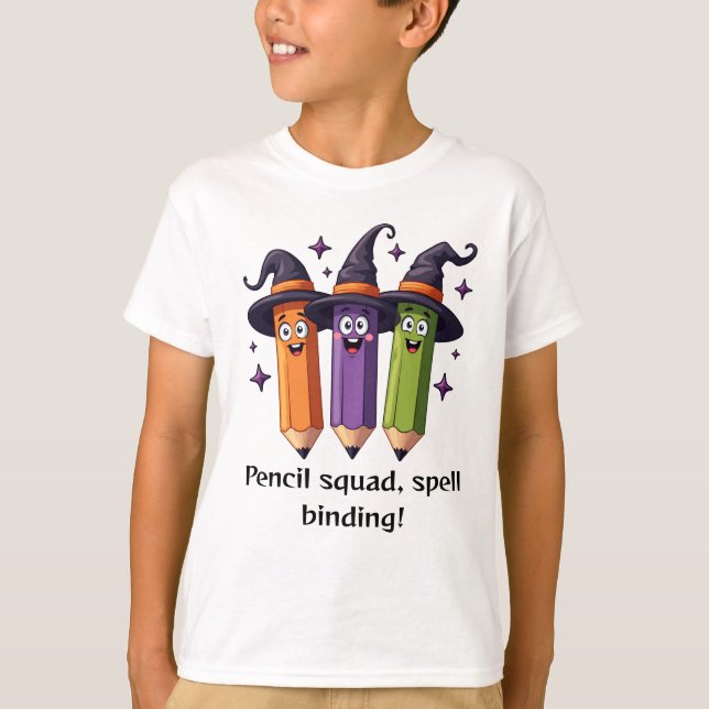Schools Halloween Tee Pencil Squard Spells (Front)