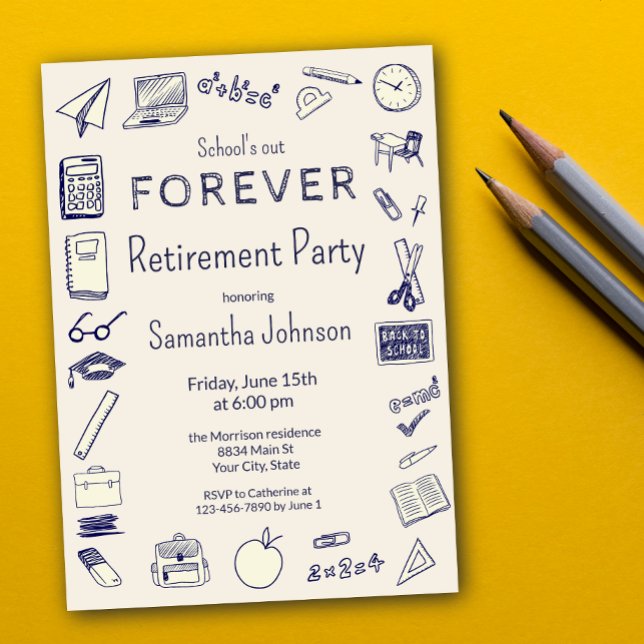 School's Out Doodle Teacher Retirement Party Invitation (Creator Uploaded)