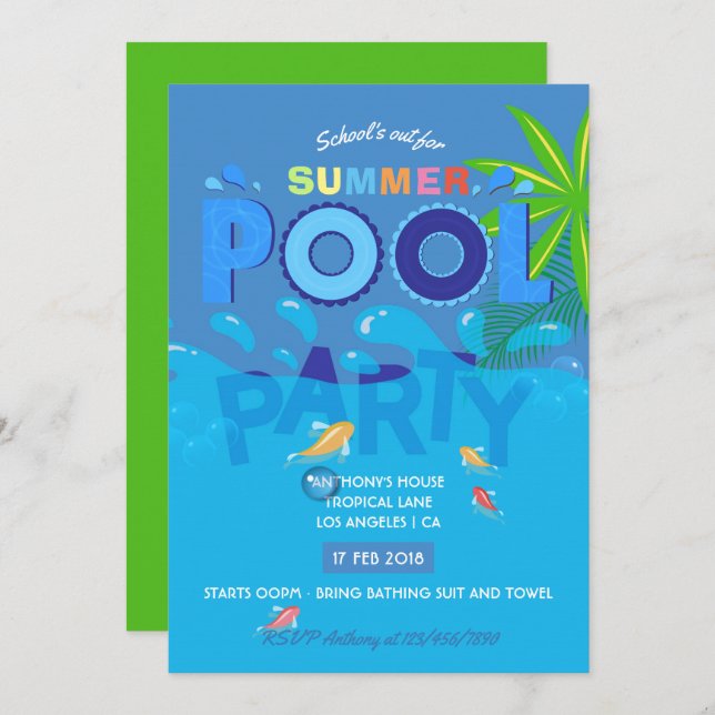 School's out for Summer Pool Party Invitation (Front/Back)