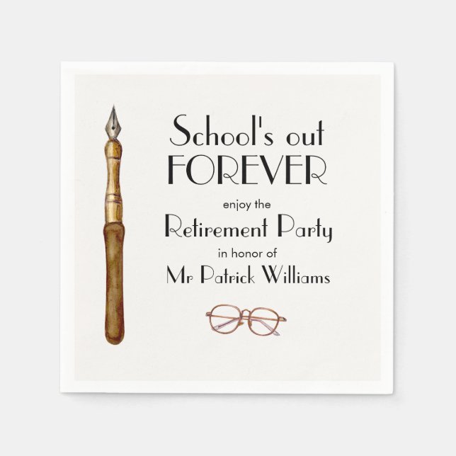 School's Out Forever Vintage Teachers Retirement  Napkin (Front)