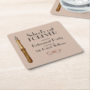 School's Out Forever Vintage Teachers Retirement  Square Paper Coaster