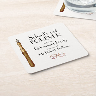 School's Out Forever Vintage Teachers Retirement  Square Paper Coaster