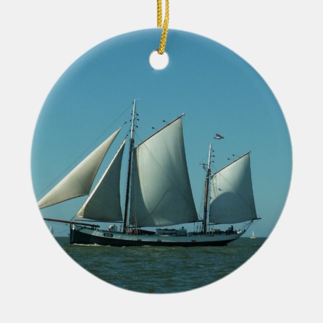Schooner at Sea Ceramic Tree Decoration (Front)