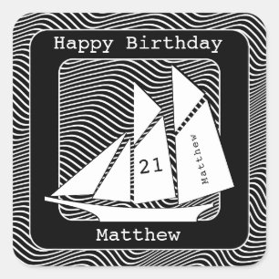 Schooner/Black Waves Nautical Party Theme Square Sticker