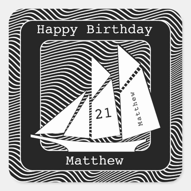 Schooner/Black Waves Nautical Party Theme Square Sticker (Front)