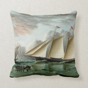 Schooner Mohawk off Sandy Hook Lighthouse Cushion