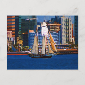 Schooner, San Diego Harbour, CA Postcard