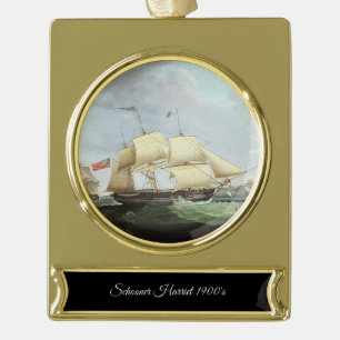 Schooner ship Harriet 1900s Gold Plated Banner Ornament