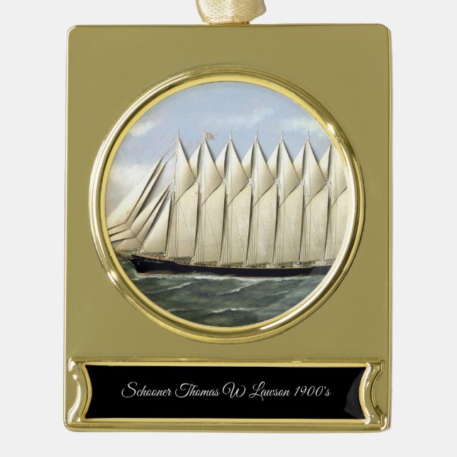 Schooner Thomas W Lawson 1900s Gold Plated Banner Ornament (Front)