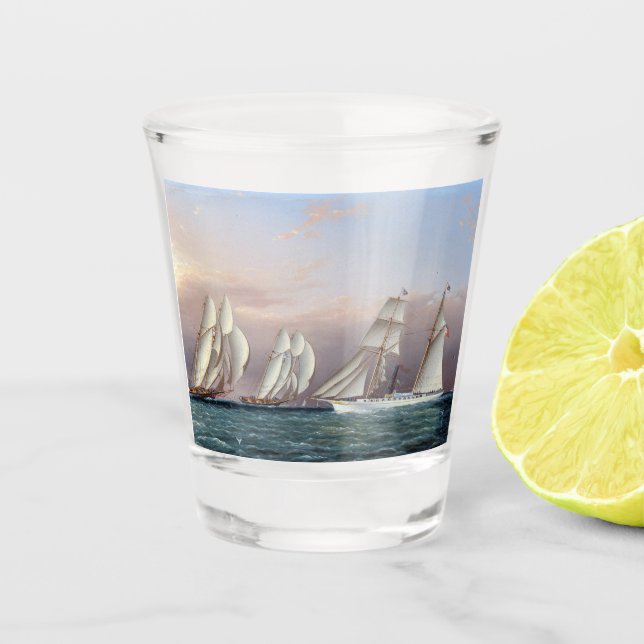 Schooners Dreadnought and Columbia 1870 Shot Glass (Front)