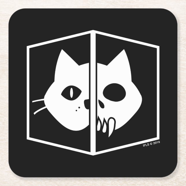 Schrödinger Cat Graphic Square Paper Coaster (Front)