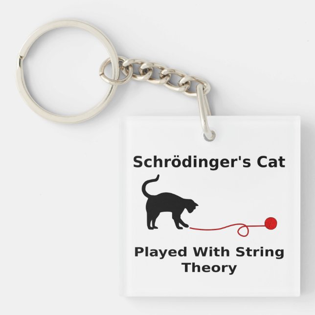 Schrödinger’s Cat Played With String Theory Key Ring (Front)