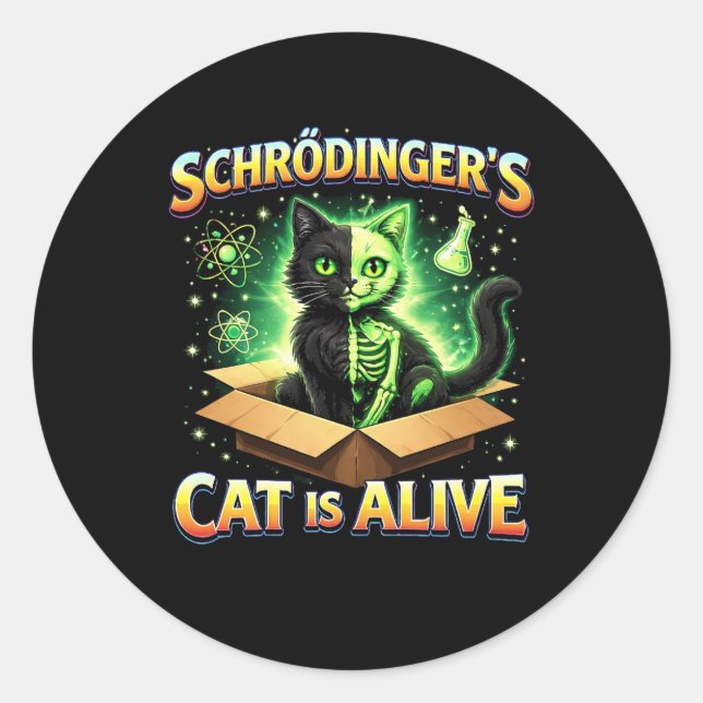 Schrödinger’s Curious Cat Classic Round Sticker (Front)