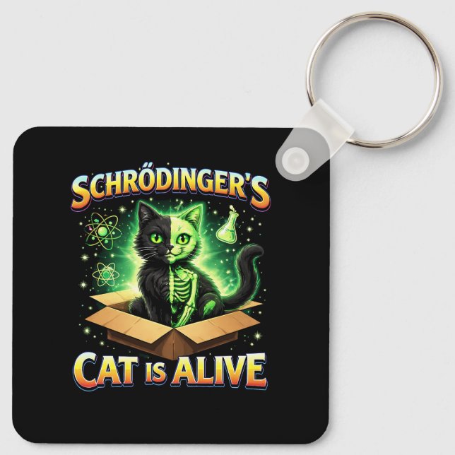 Schrödinger’s Curious Cat Key Ring (Back)