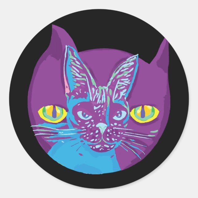 Schrodinger's cat, artistic classic round sticker (Front)