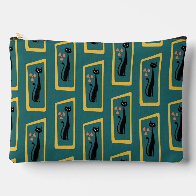 Schrödinger's Cat Mid Century Modern dark blue Accessory Pouch (Front)