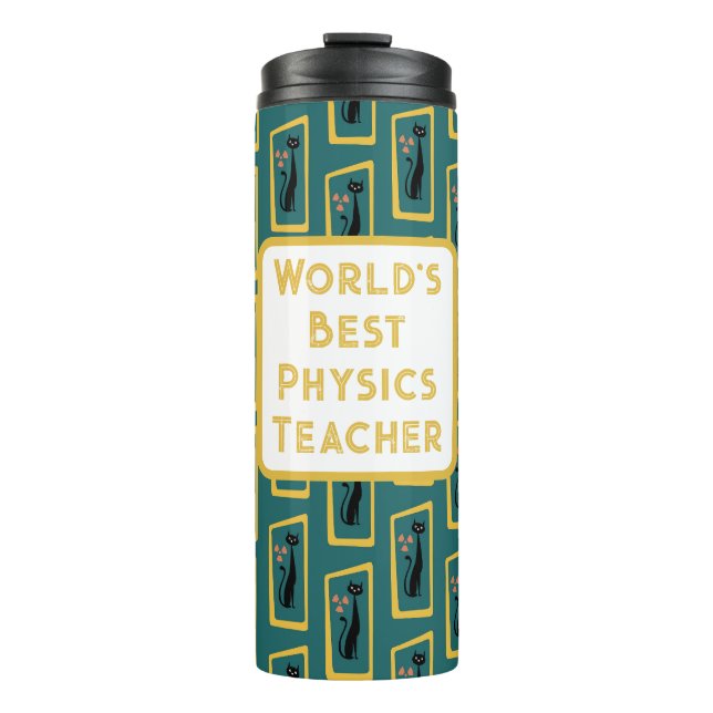 Schrödinger's Cat Mid Century Modern dark blue Thermal Tumbler (Front)