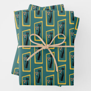 Schrödinger's Cat Mid Century Modern dark blue Wrapping Paper Sheet