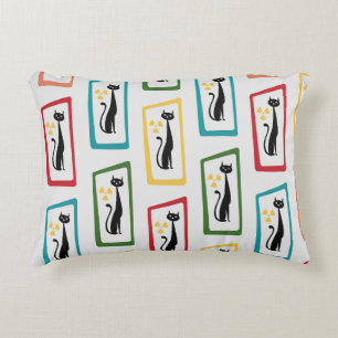 Schrödinger's Cat Mid Century Modern multicolored Decorative Cushion