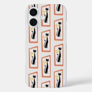 Schrödinger's Cat Mid Century Modern orange iPhone 16 Case