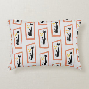 Schrödinger's Cat Mid Century Modern orange Decorative Cushion