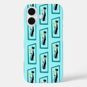 Schrödinger's Cat Mid Century Modern pale blue iPhone 16 Case