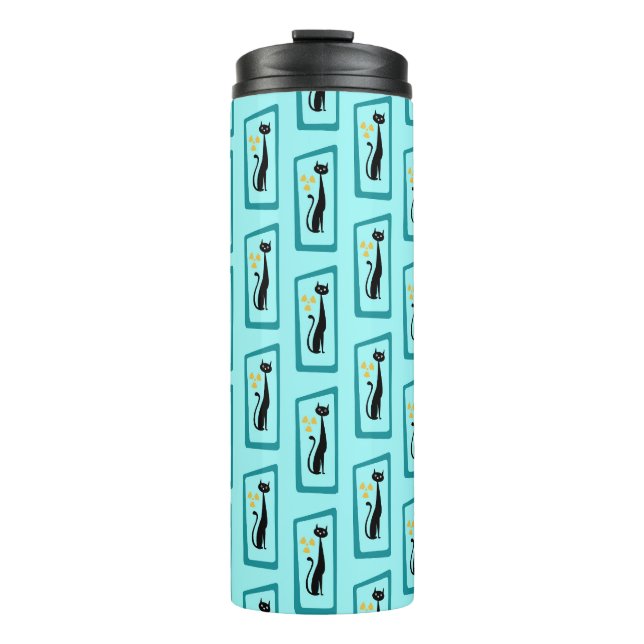 Schrödinger's Cat Mid Century Modern pale blue Thermal Tumbler (Front)