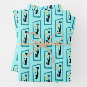 Schrödinger's Cat Mid Century Modern pale blue Wrapping Paper Sheet
