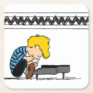 Schroeder Charlie Brown Music Square Paper Coaster