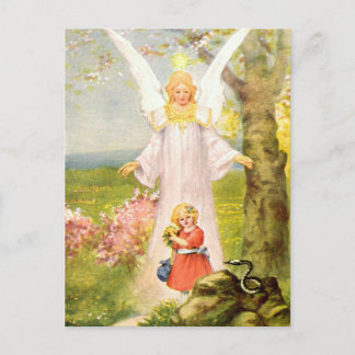 Schutzengel Mädchen und Schlange Postcard