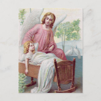 Schutzengel, Mädchen und Wiege Postcard