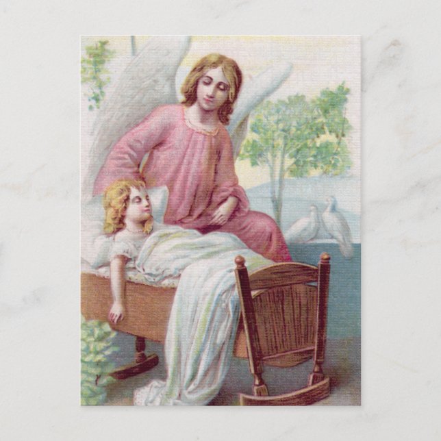 Schutzengel, Mädchen und Wiege Postcard (Front)