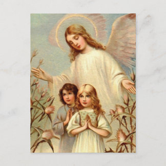 Schutzengel und Betende Kinder und Distel Postcard